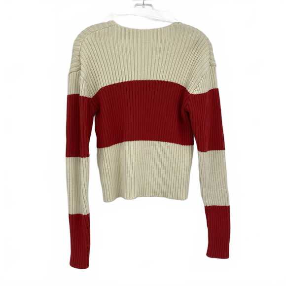 Lioness Cream Red Ribbed Collared Knit Sweater | XS Regular - Picture 2 of 6